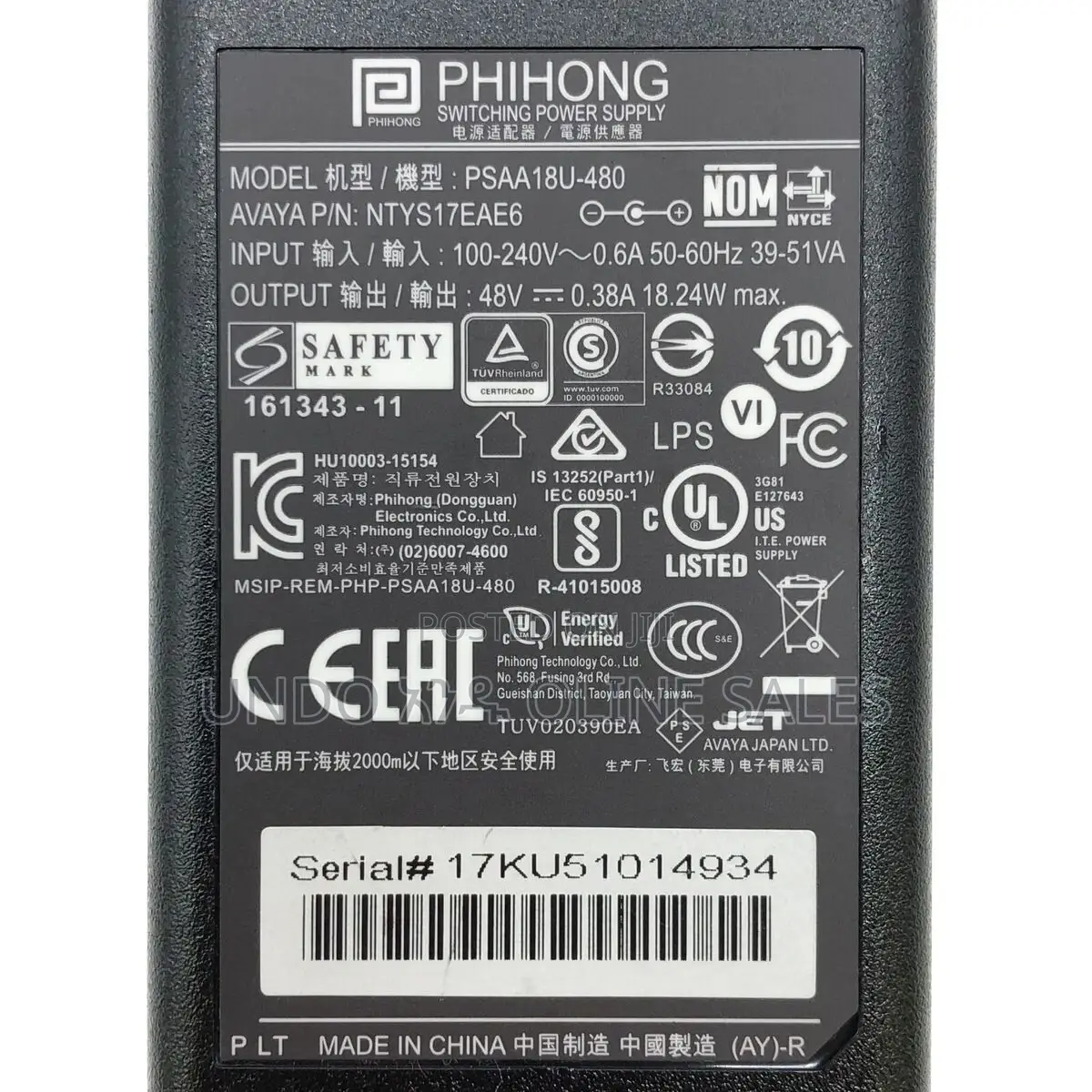 Cisco Psaa18u-480 Switching Power Supplyadapter 48v 0.38a18w