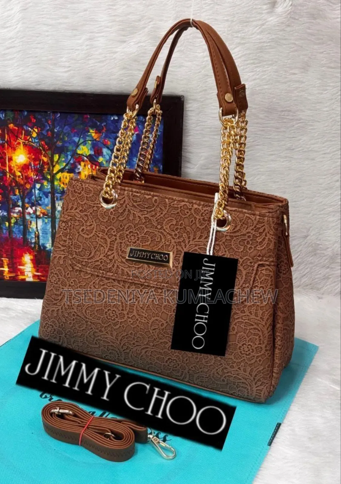 Medium Sized Jimmy Choo Brand With Three Inside Pockets Ladies Bag