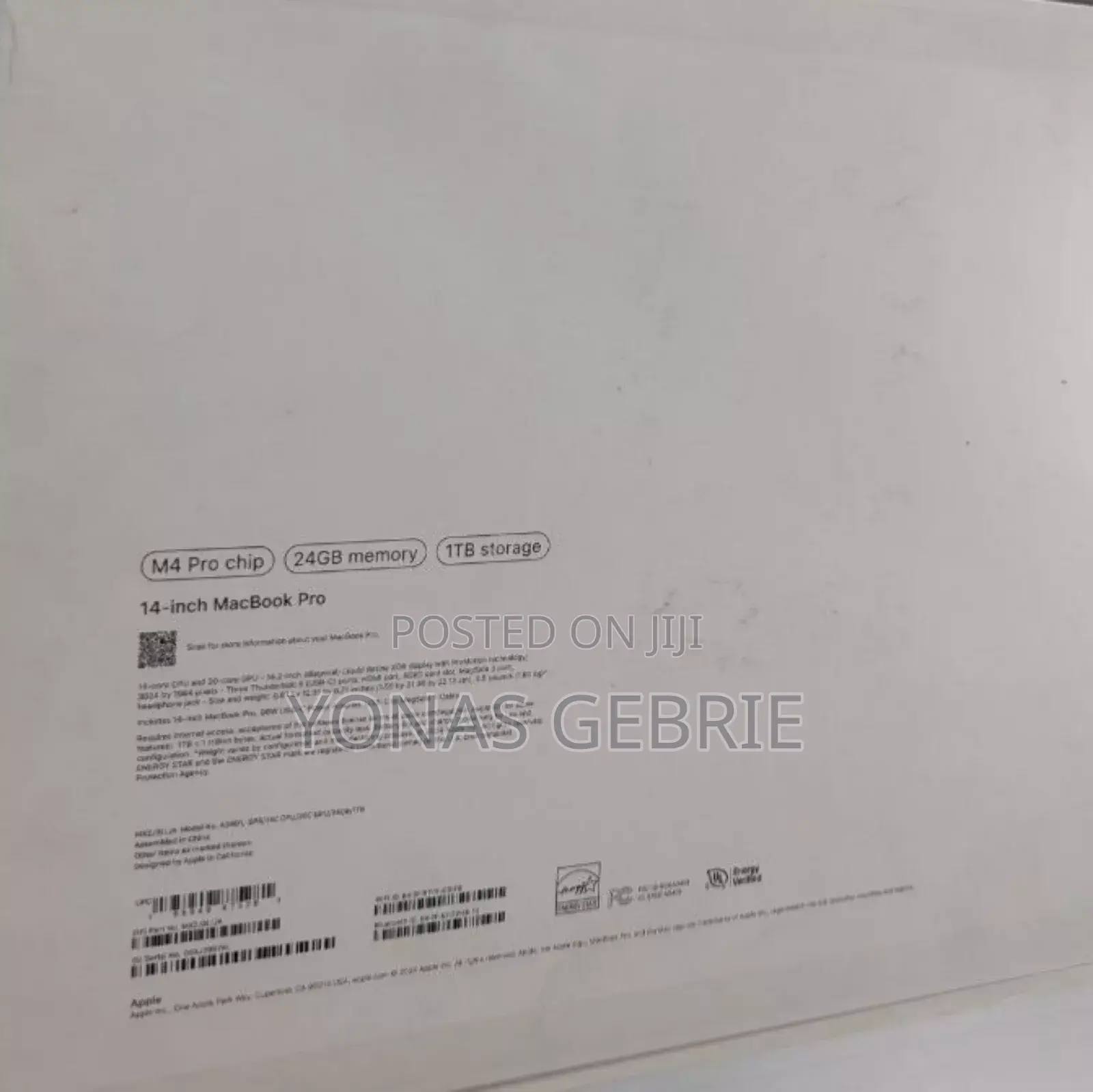 New Laptop Apple MacBook Pro 2024 M4 14-Inch 24GB SSD 1T