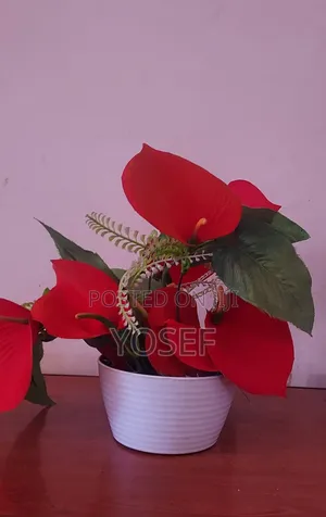 Beautiful Artificial Red Flower Arrangement in White Pot