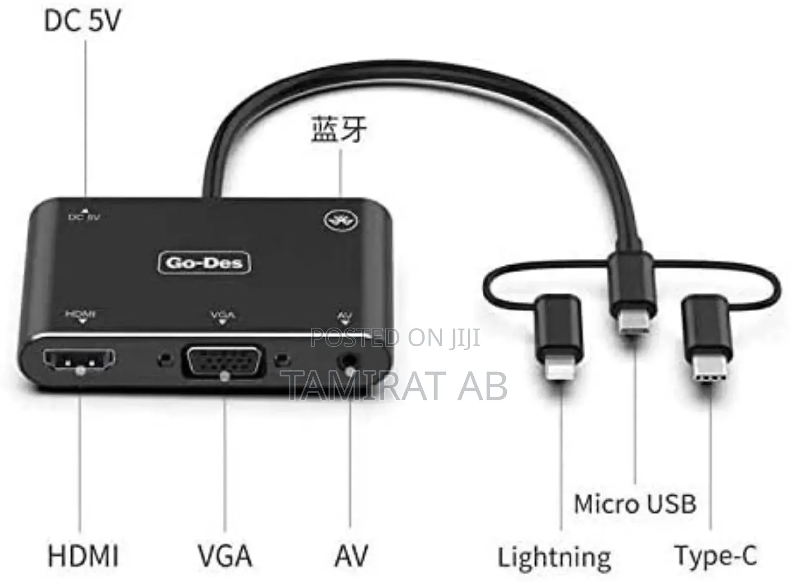 5in1 Mobilescreen Playerusb-C/Lightning/Micro to HDTV/VGA/AV