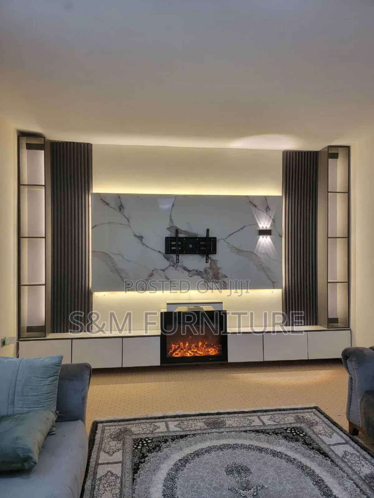Tv Stand With Fire Place Valued Per Square Meter.