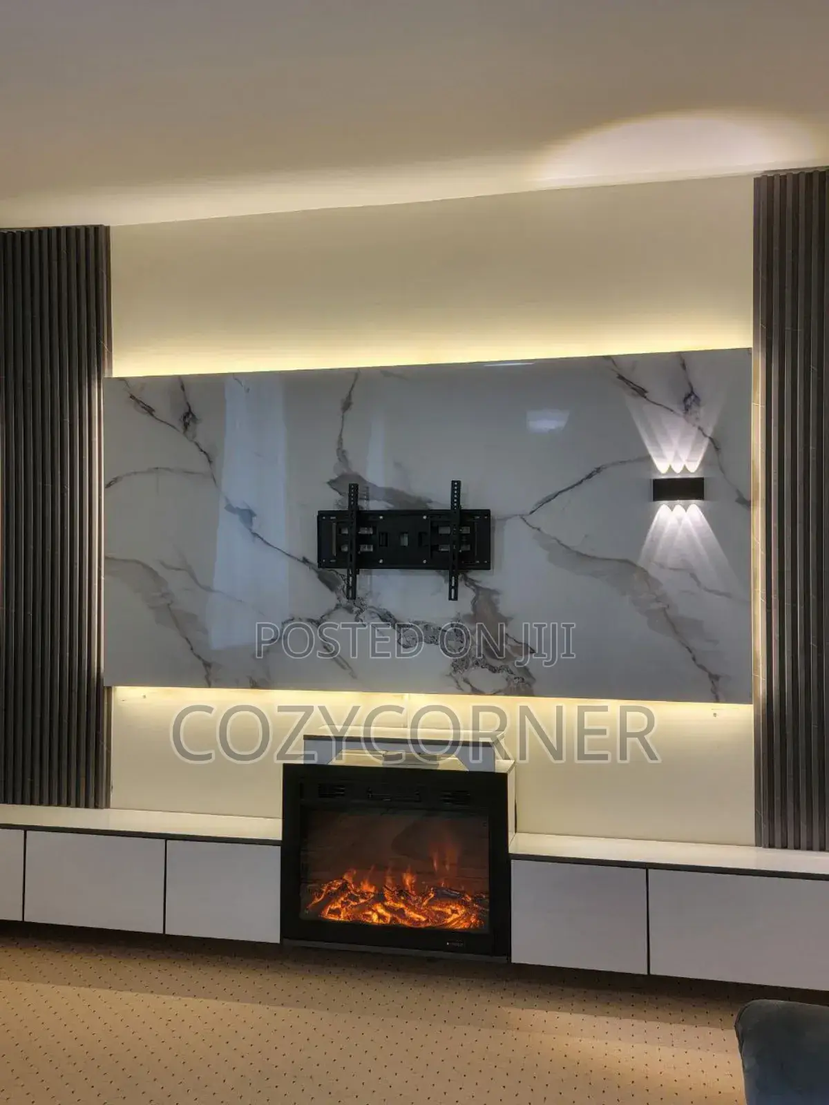 TV Stand With Fire Place Valued Per Square Meter.