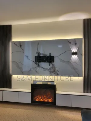 Tv Stand With Fire Place Valued Per Square Meter.