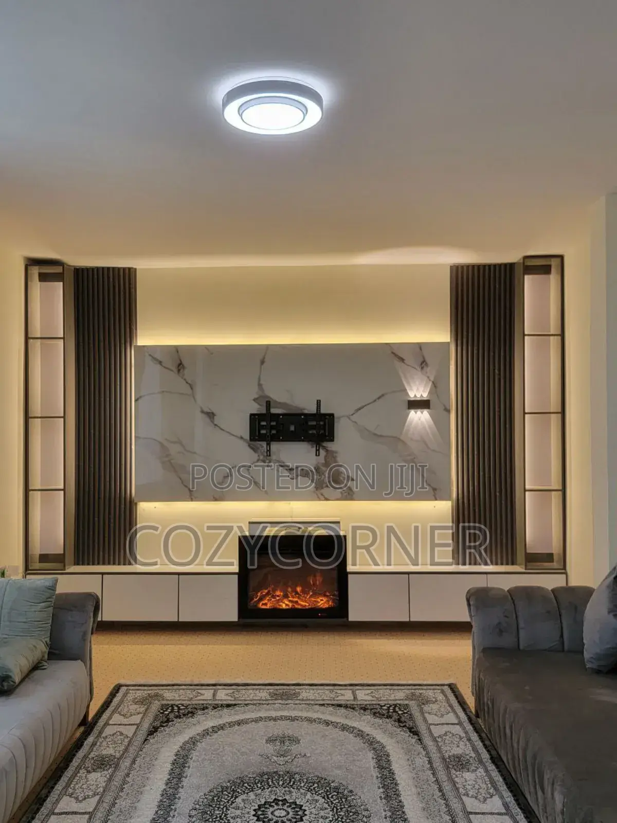 TV Stand With Fire Place Valued Per Square Meter.
