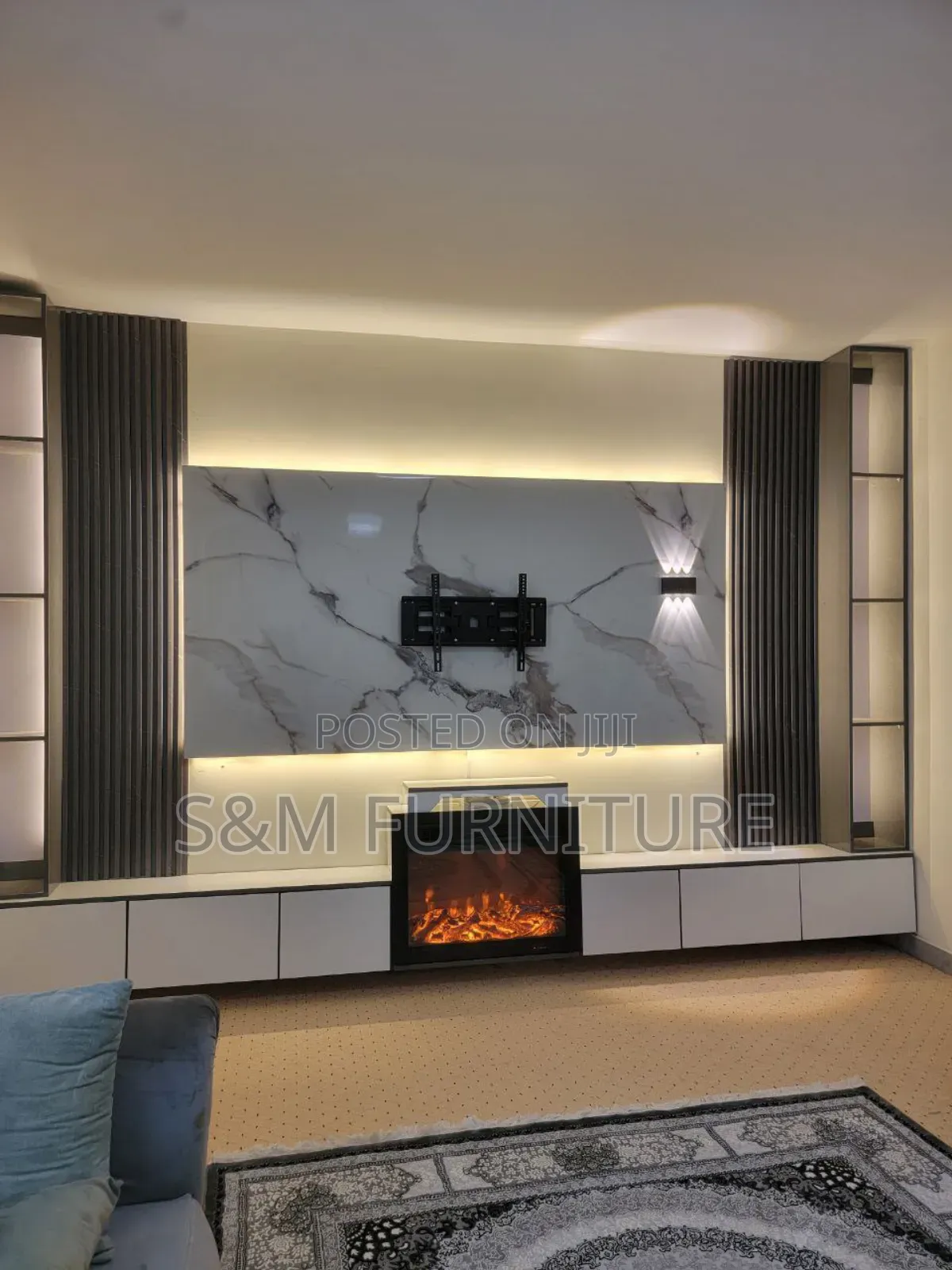 Tv Stand With Fire Place Valued Per Square Meter.
