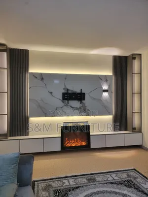 Tv Stand With Fire Place Valued Per Square Meter.