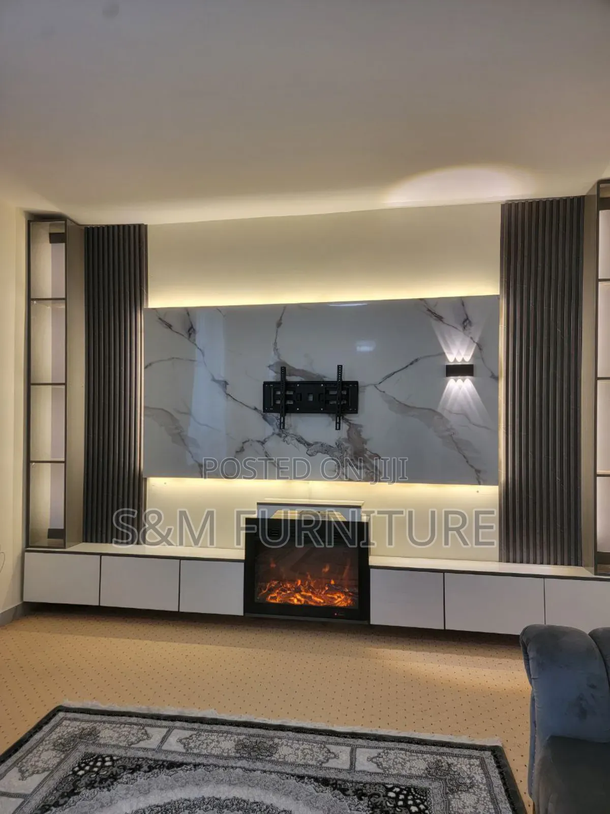 Tv Stand With Fire Place Valued Per Square Meter.