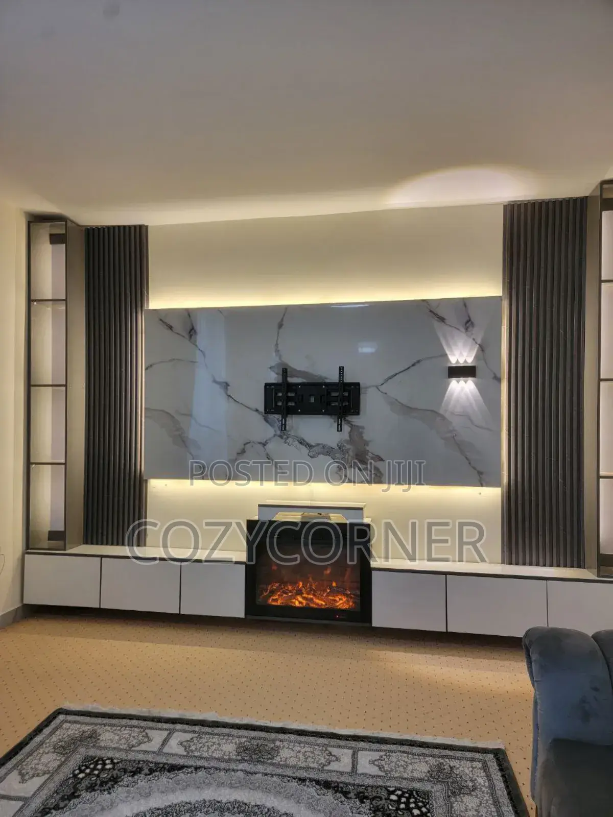 TV Stand With Fire Place Valued Per Square Meter.