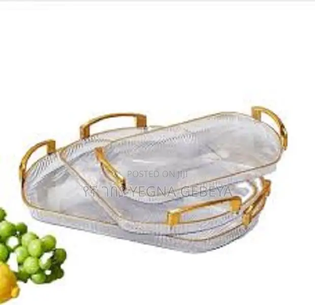3 in 1 Acrylic Serving/Decorative Tray With Gold Handle