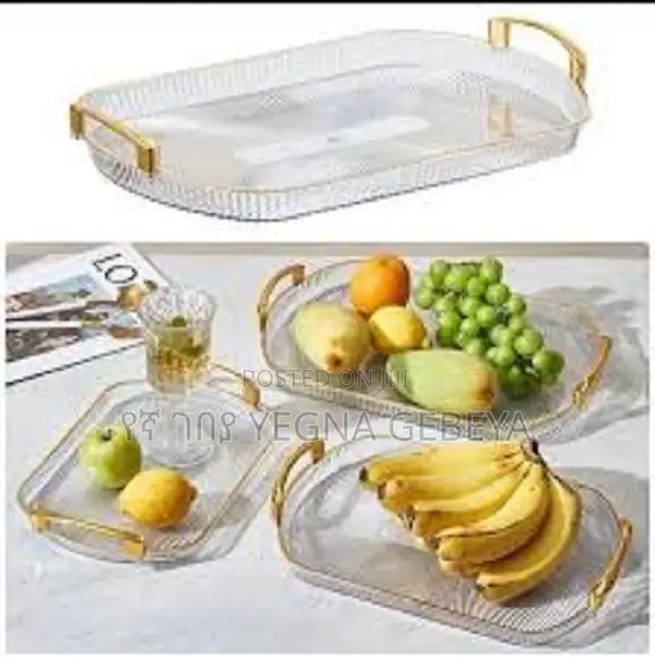 3 in 1 Acrylic Serving/Decorative Tray With Gold Handle