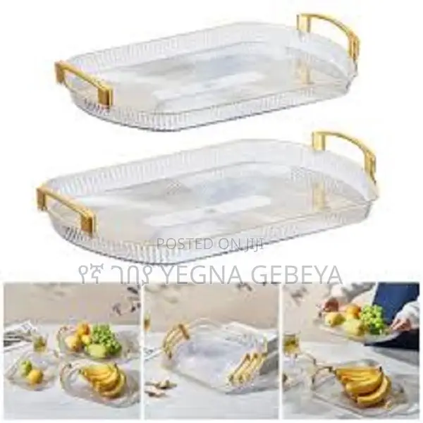 3 in 1 Acrylic Serving/Decorative Tray With Gold Handle