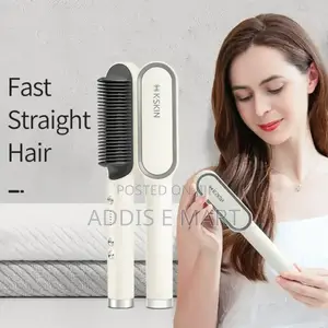 Photo - ፀጉር የማይጎዳ አስተማማኝ Heated Ceramic Hair Straightener Brush