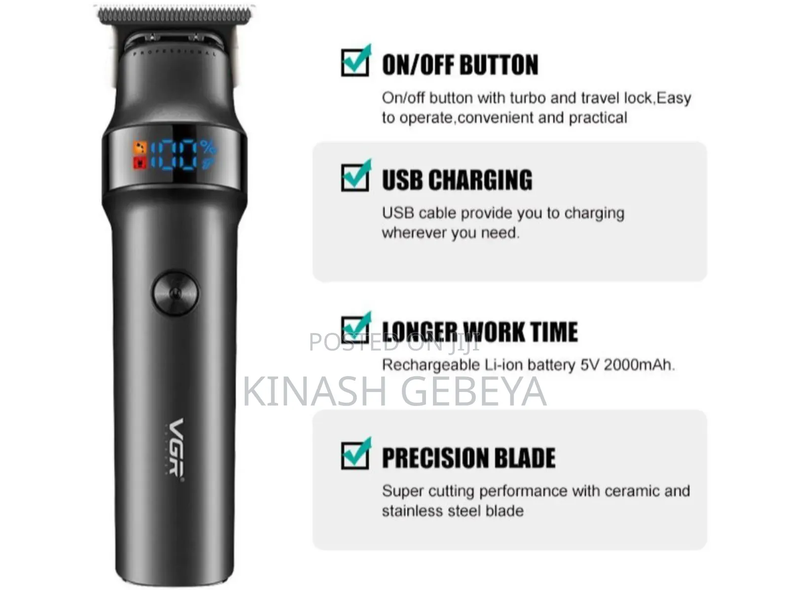 VGR Proffessional High Quality Hair Trimmer(የፀጉር ቶንዶስ)
