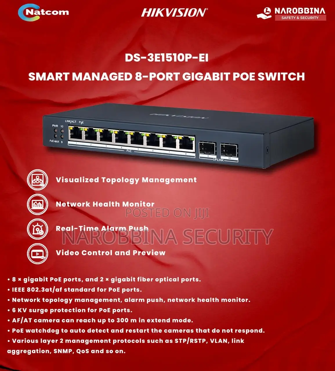 Hikvision 8 Port Fast Ethernet Smart Poe Switch