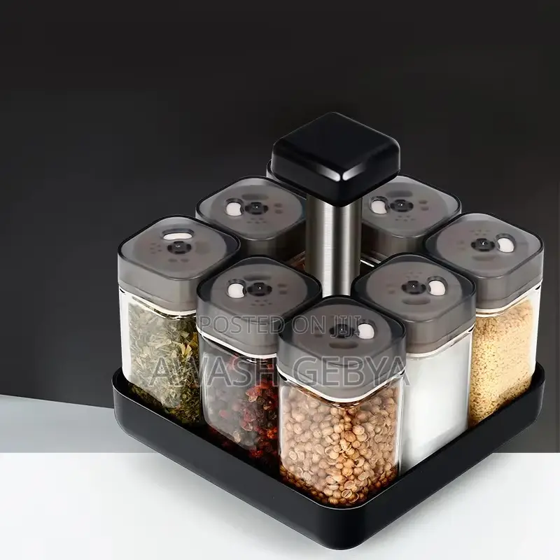 8pcs Rotating Spice Rack የጥራጥሬ ማስቀመጫ