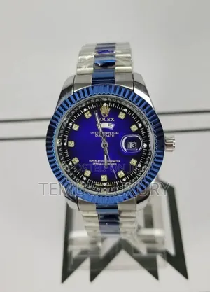 ROLEX Silver Blue ROLEX Watch With Day/Date Design Watch