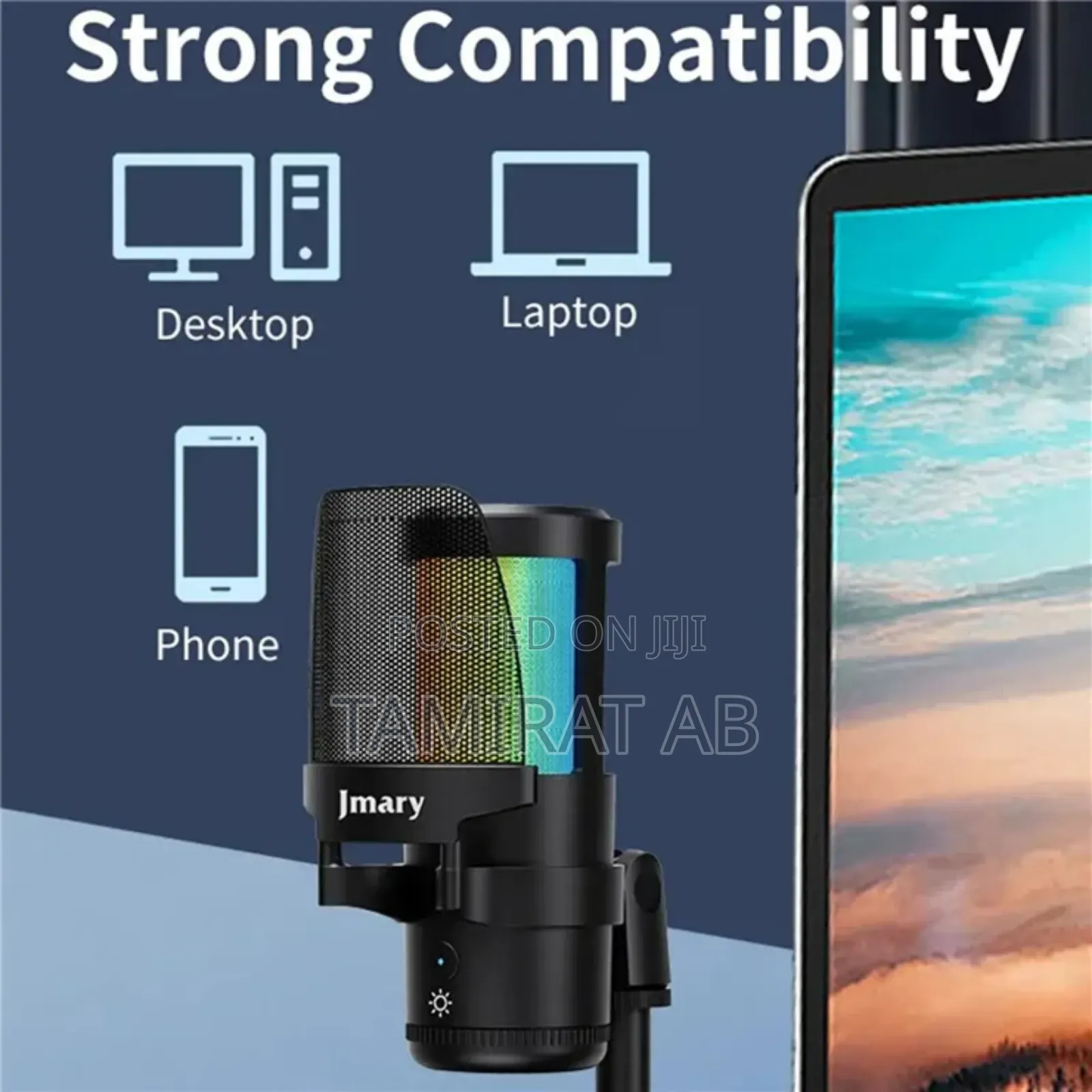 JMARY MC-PW13 RGB Light Plug and Play Desktop USB Microphone