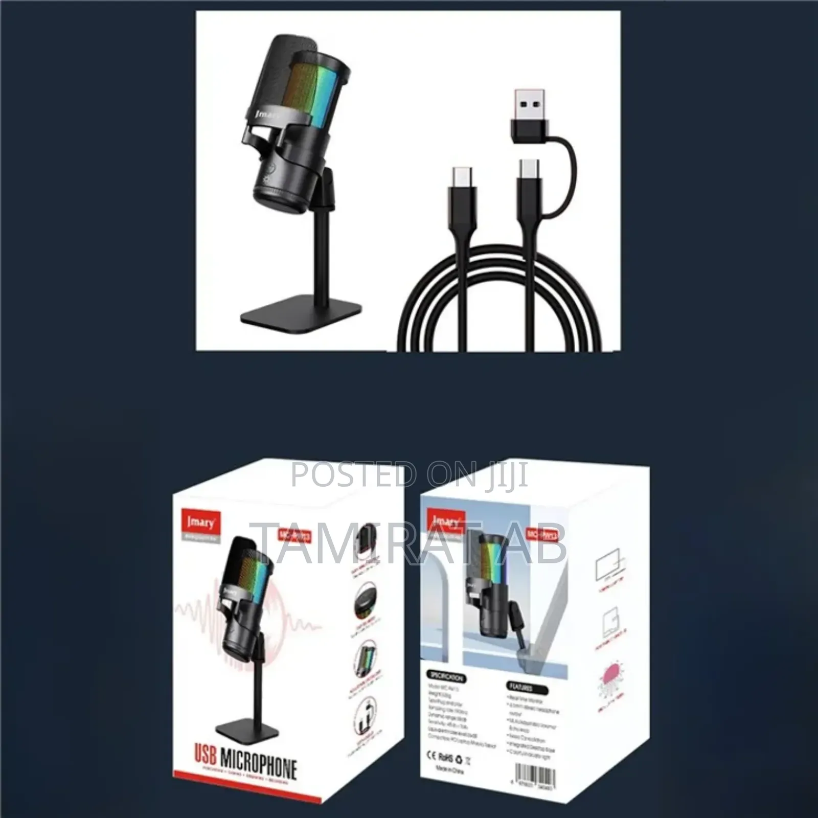 JMARY MC-PW13 RGB Light Plug and Play Desktop USB Microphone