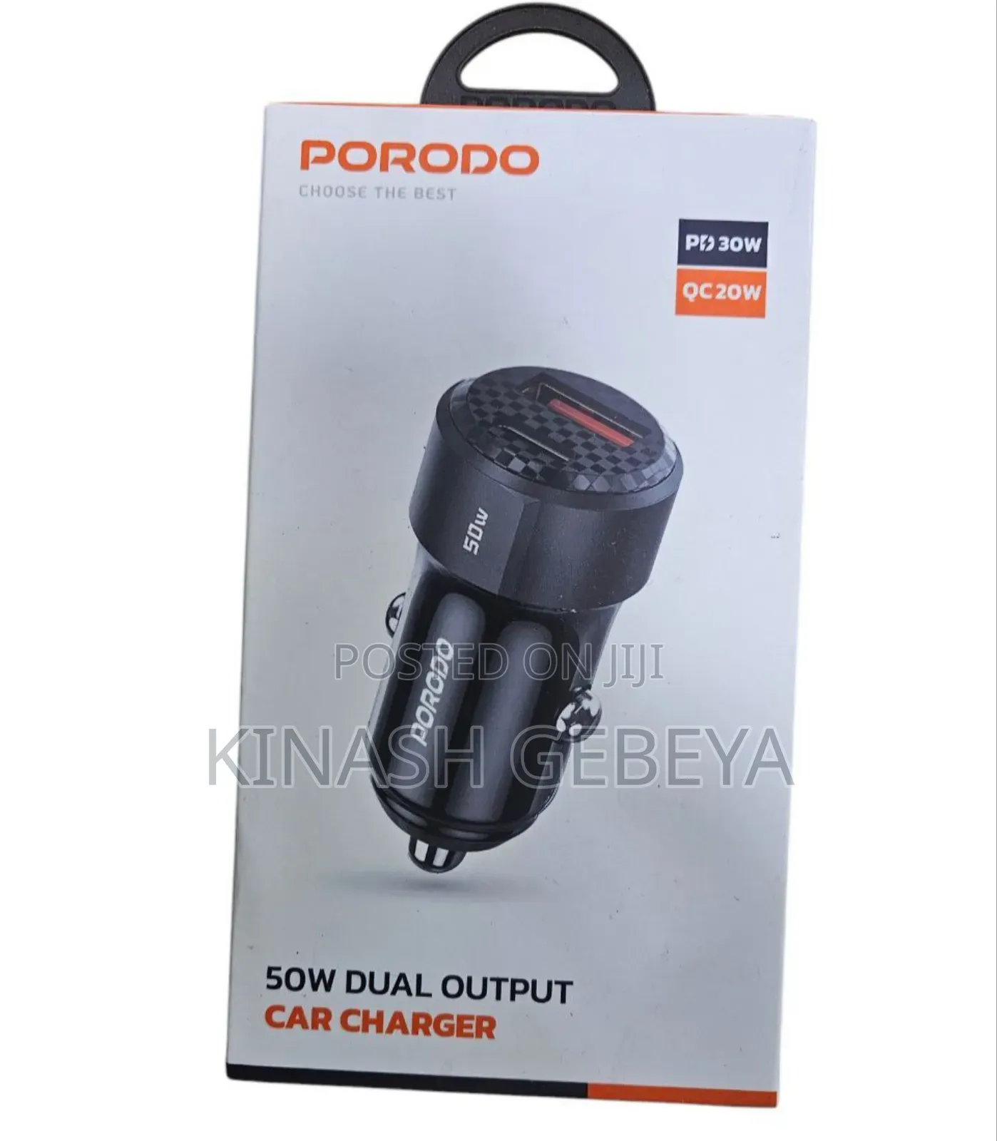 50 Watt Porodo Dual Port Car Charger(የመኪና ቻርጀር)