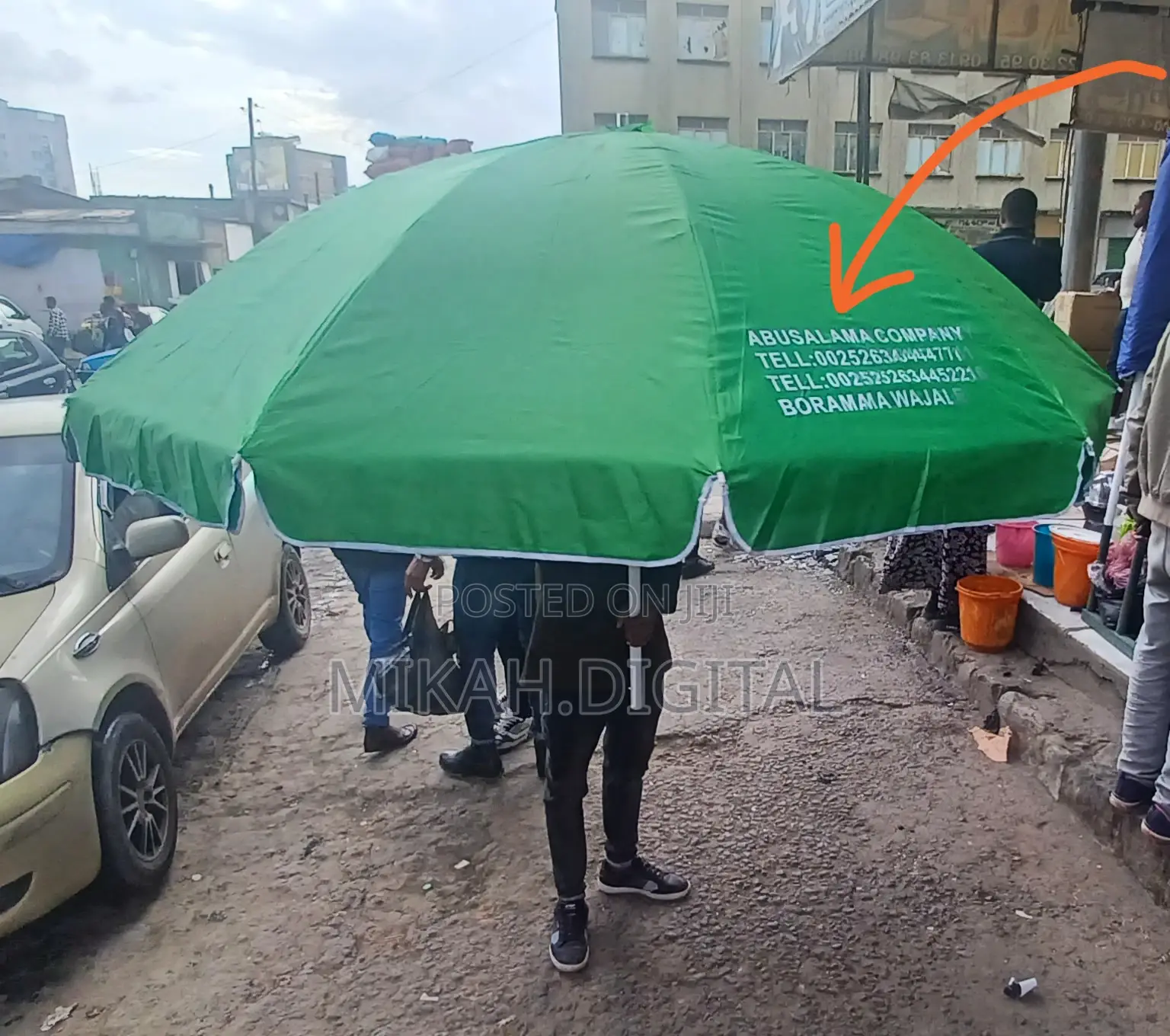 2m Double Lemon Green Cafe Umbrella With Random Print | Table Umbrella