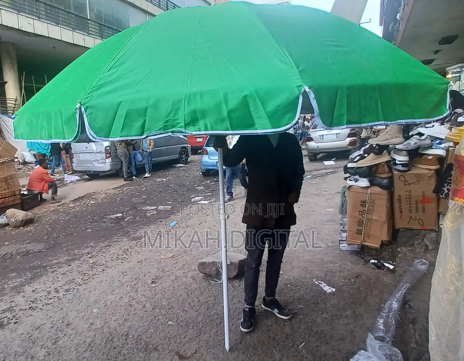 2m Double Lemon Green Cafe Umbrella With Random Print | Table Umbrella
