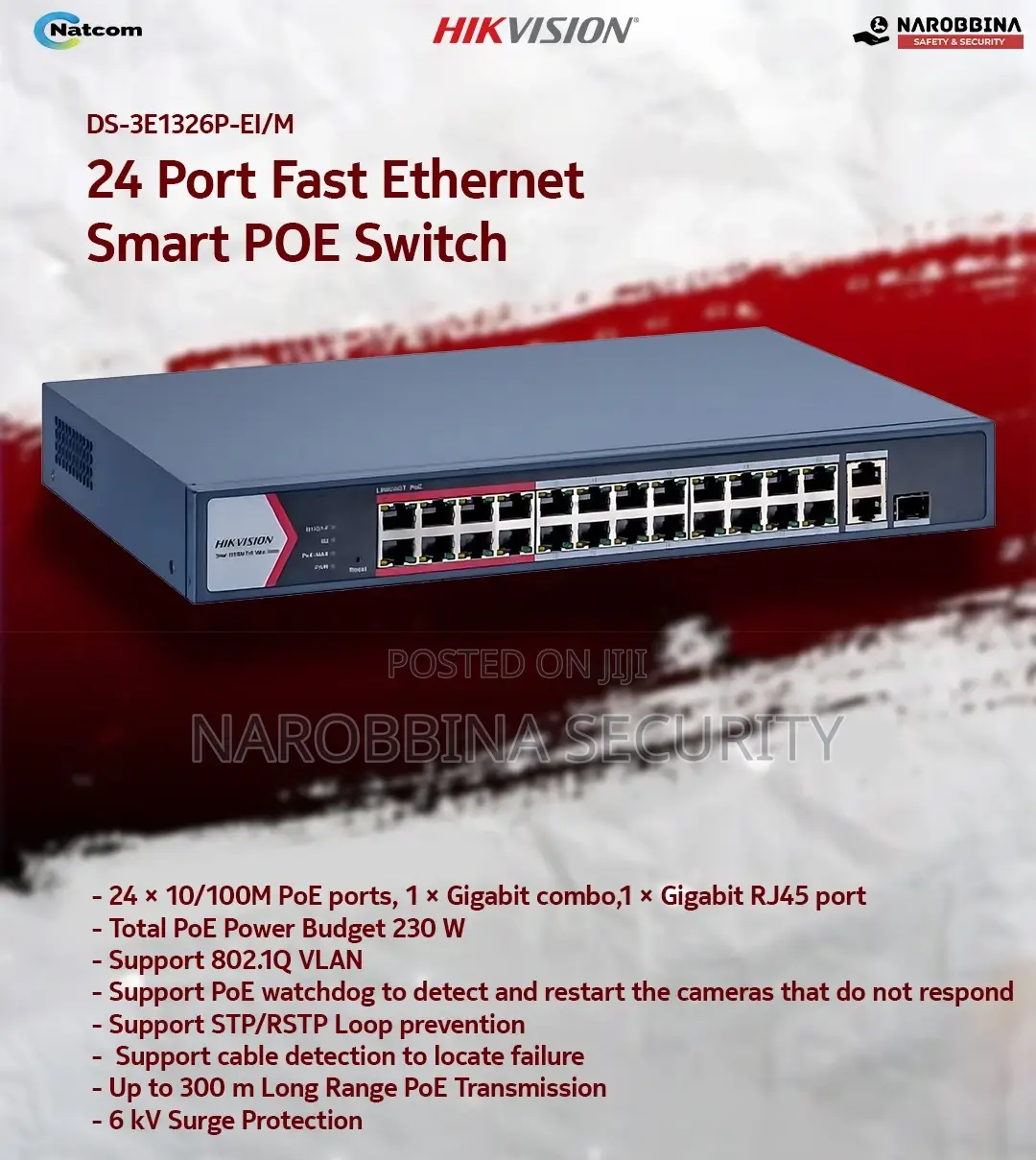 Hikvision 24 Port Fast Ethernet Unmanageable Poe Switch