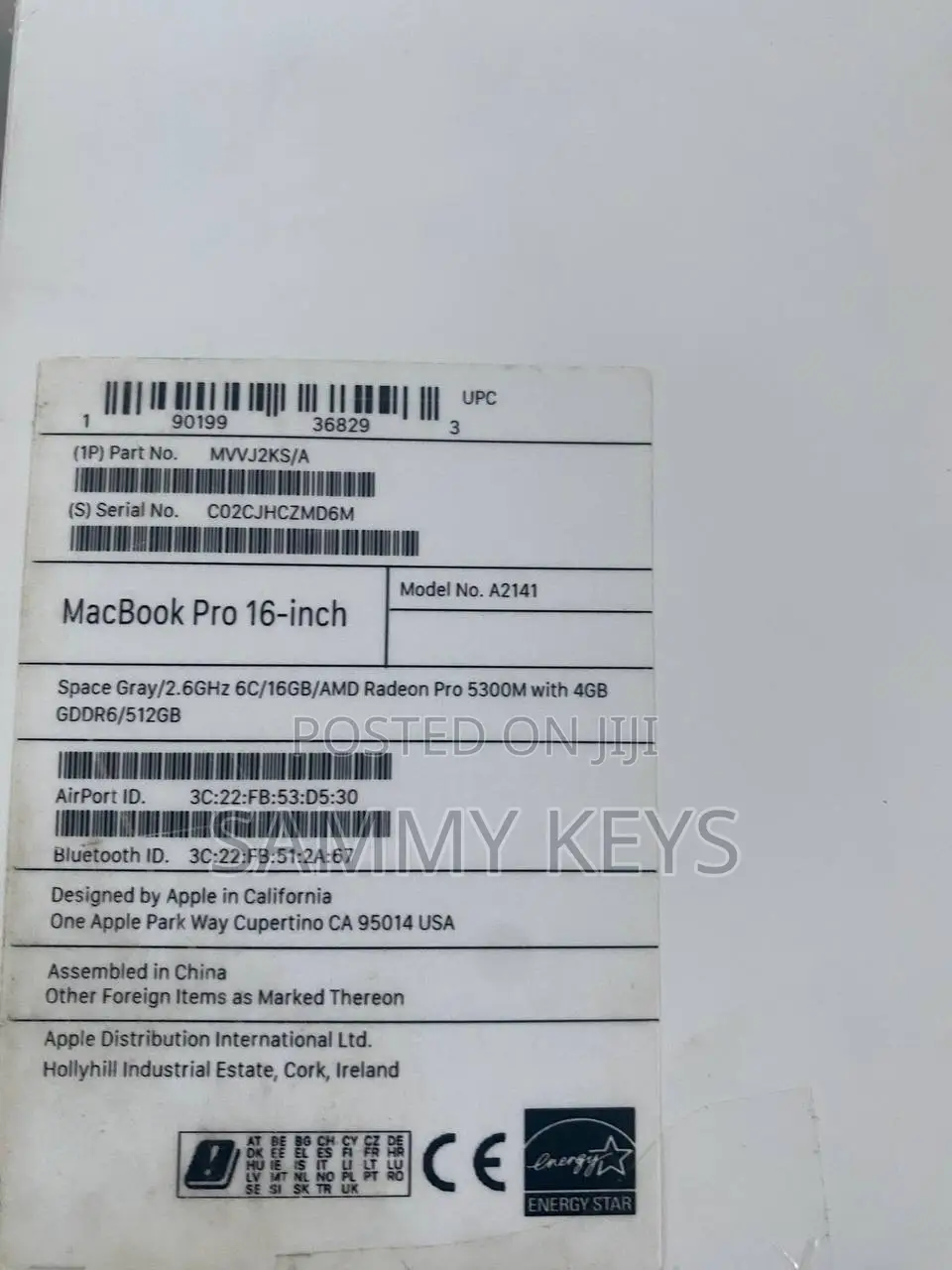 New Laptop Apple MacBook Pro 2019 16GB Intel Core I7 SSD 512GB