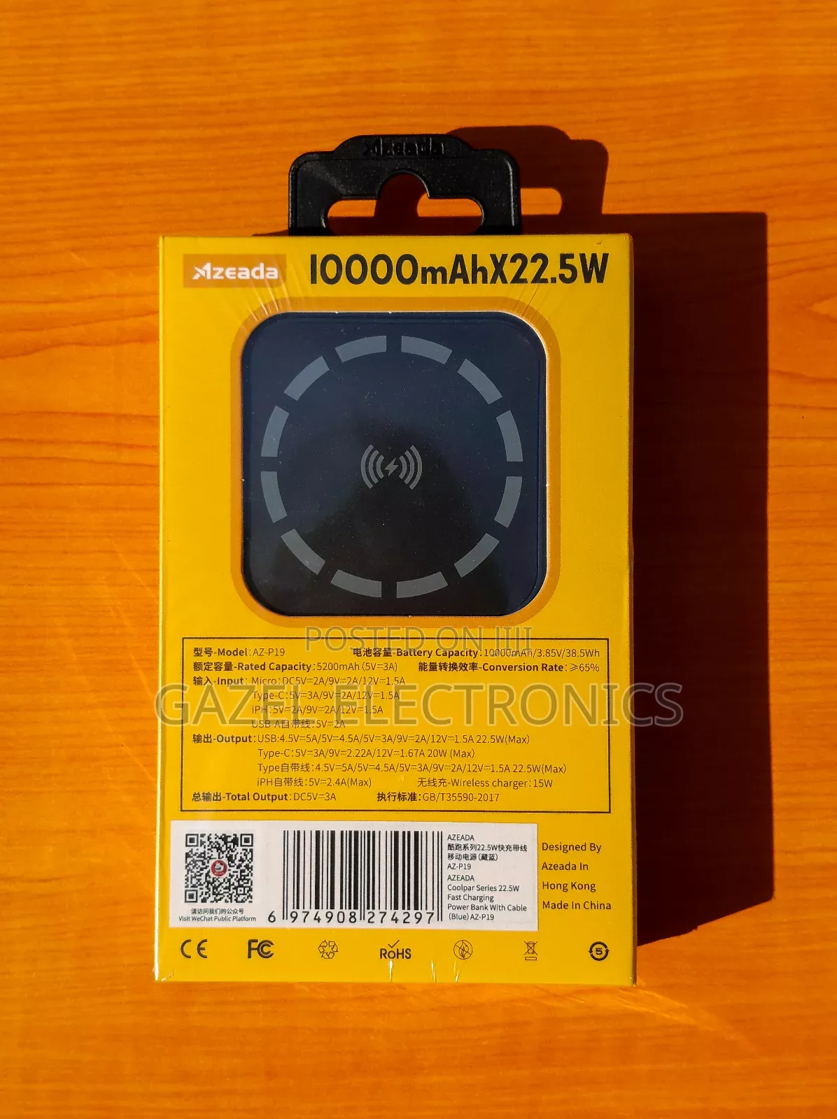 Azeada 10000mah Wireless Fast Charging Powerbank With Cable