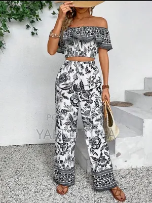 Photo - Off Shoulder Crop Top and Wide Leg Pant ( ሆት ፓንት)