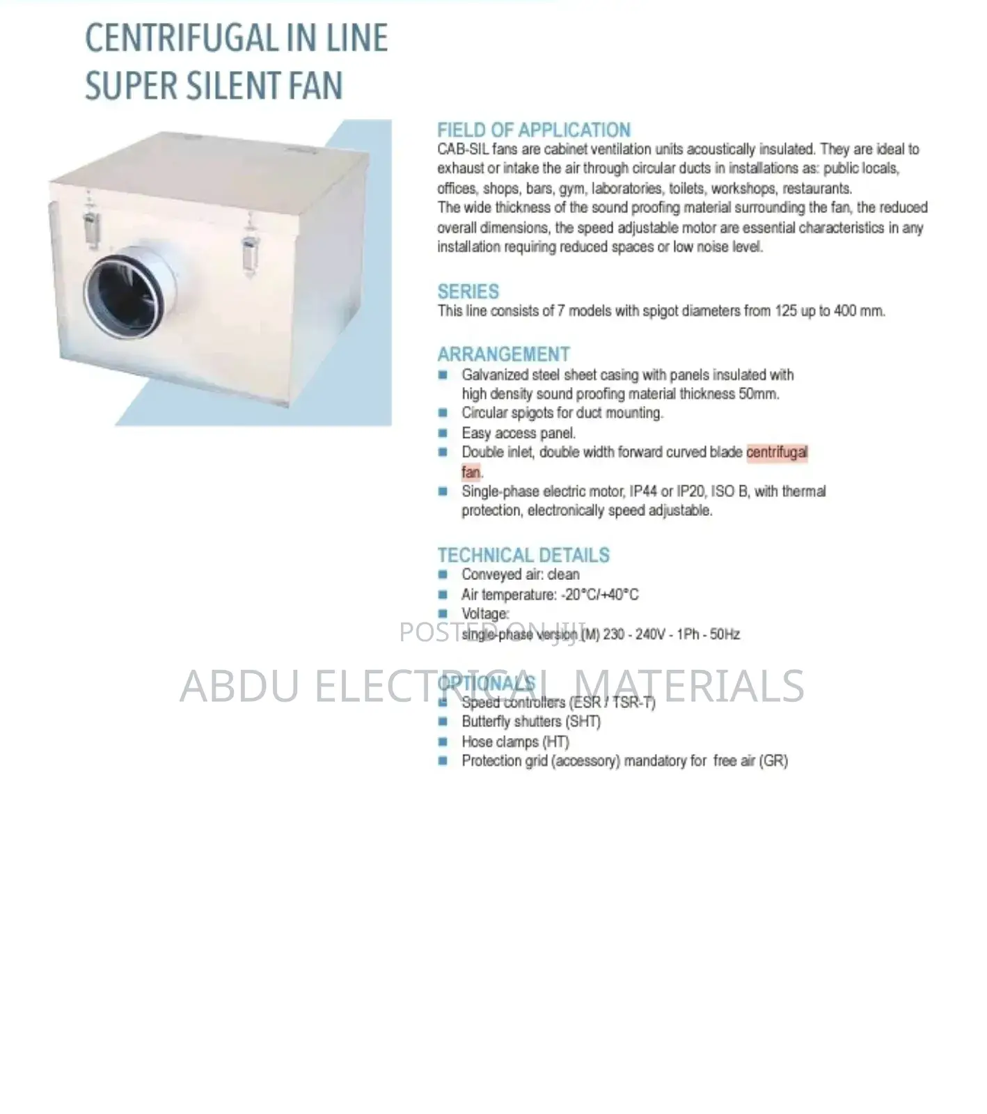 HVAC Centrifugal High Pressure Fan