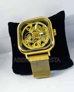 Photo - Forsining Golden Men Automatic Watch Square Skeleton Mesh