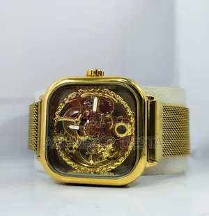 Forsining Golden Men Automatic Watch Square Skeleton Mesh
