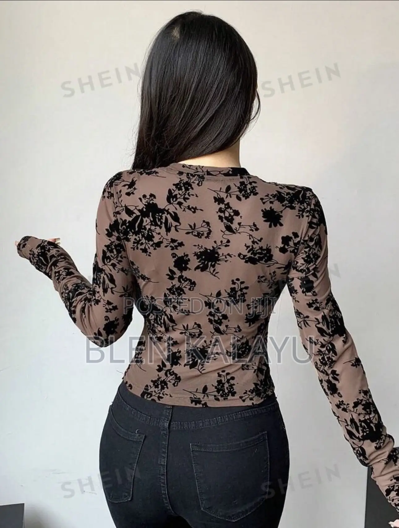 DAZY Women's Full Floral Print Mesh Long Sleeve Top