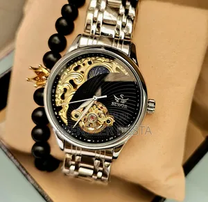 SEWOR Gold Skeleton Mens Watch Retro Moonwatch