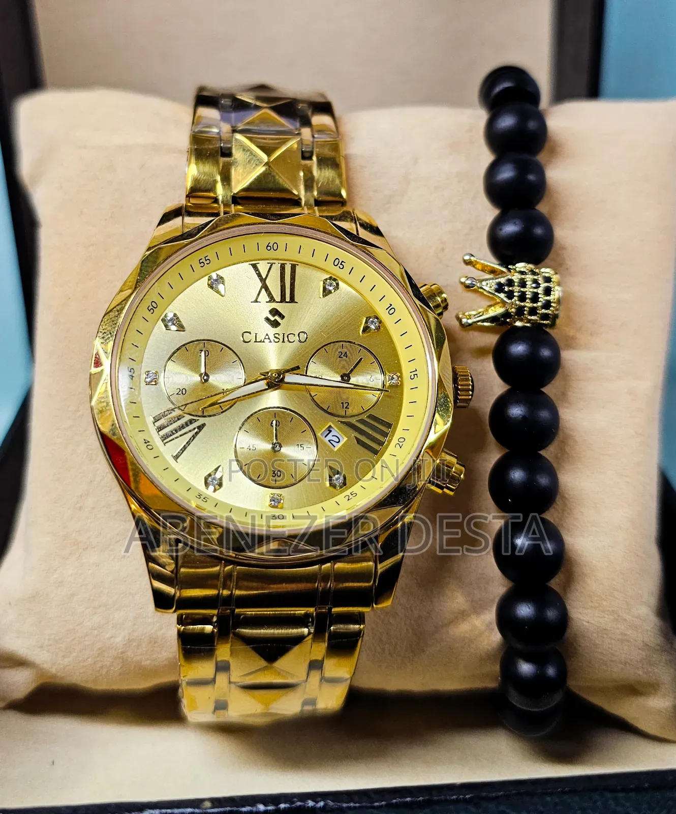 Gold Plated Stainless Steel Mens Luxury Watch