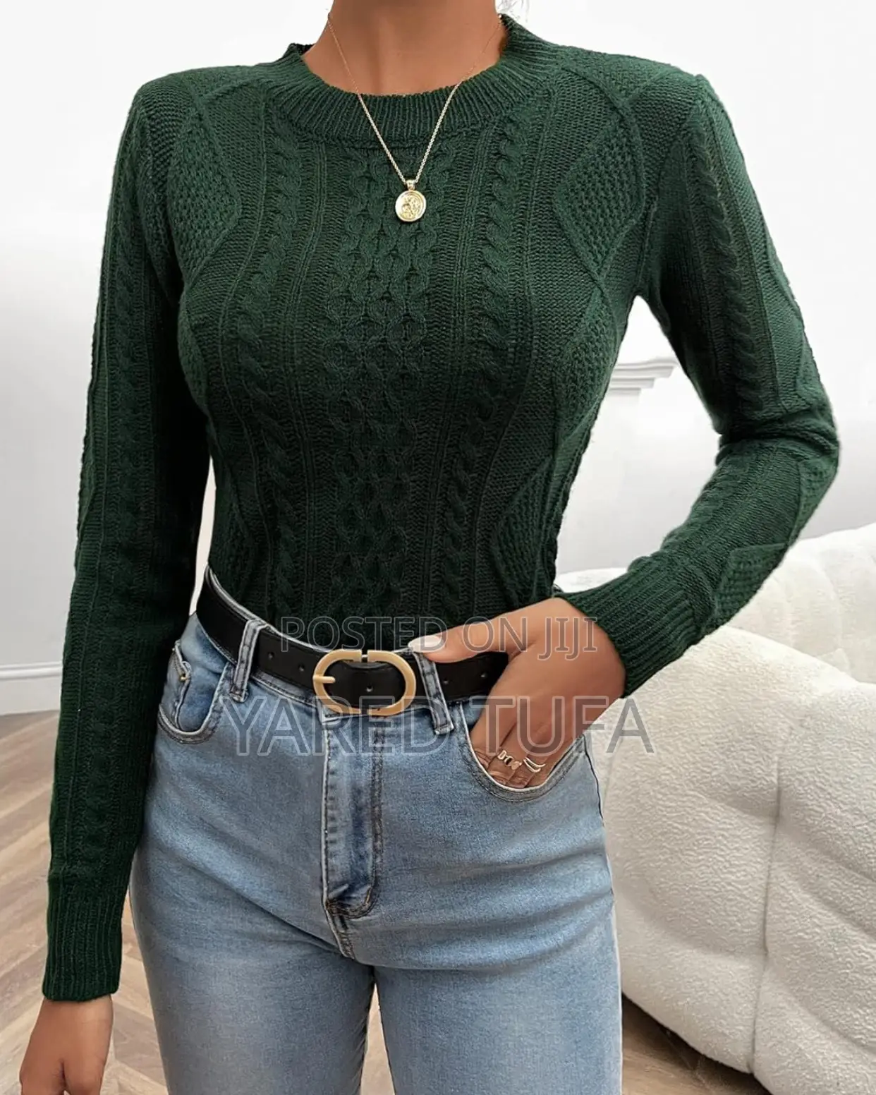 Sweater for Women Round Neck Cable Knit Sweater
