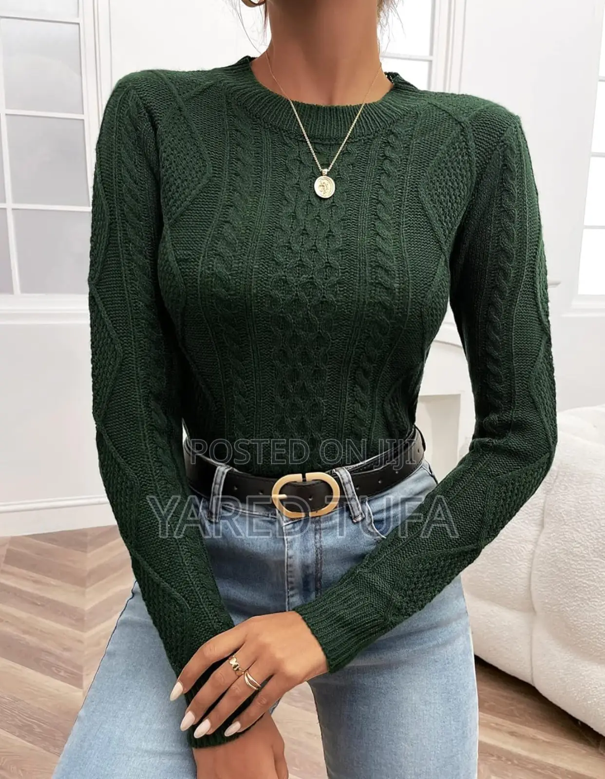 Sweater for Women Round Neck Cable Knit Sweater