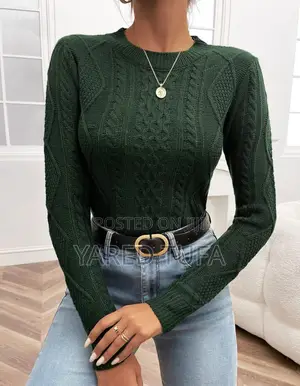 Photo - Sweater for Women Round Neck Cable Knit Sweater