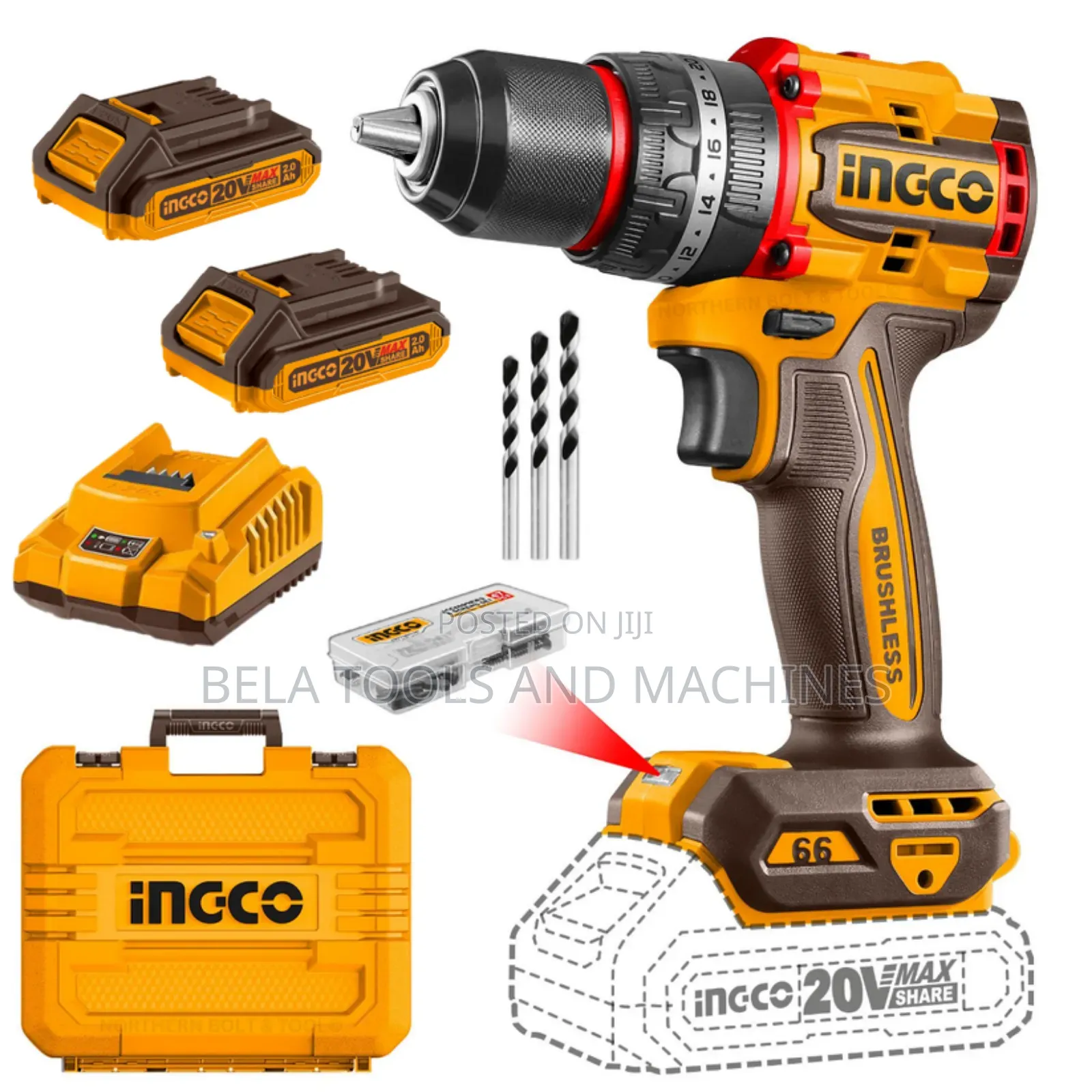 Ingco Chargeable Cordless Drill 20v Brushless
