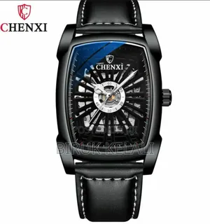 CHENXI Men Automatic Watch Square Skeleton Mesh Leather Band