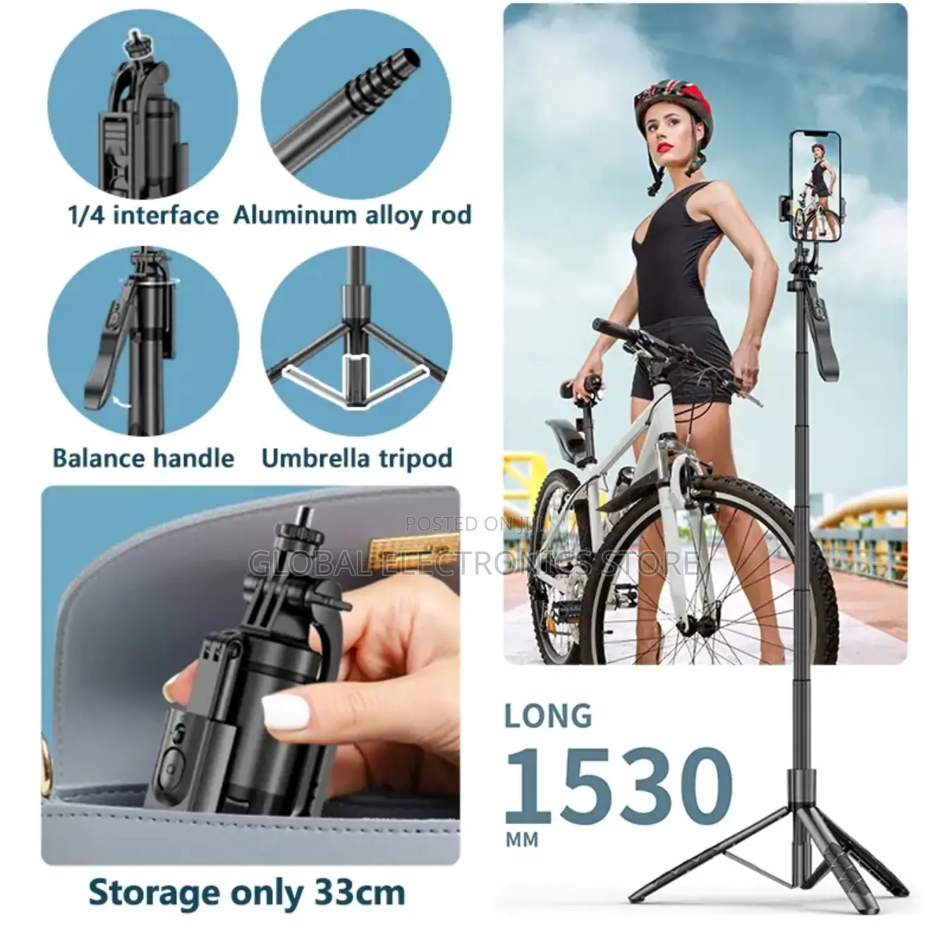ለካሜራም ለስልክም የሚሆን Tripod (Max 1.53 Meter and 360° Rotating )