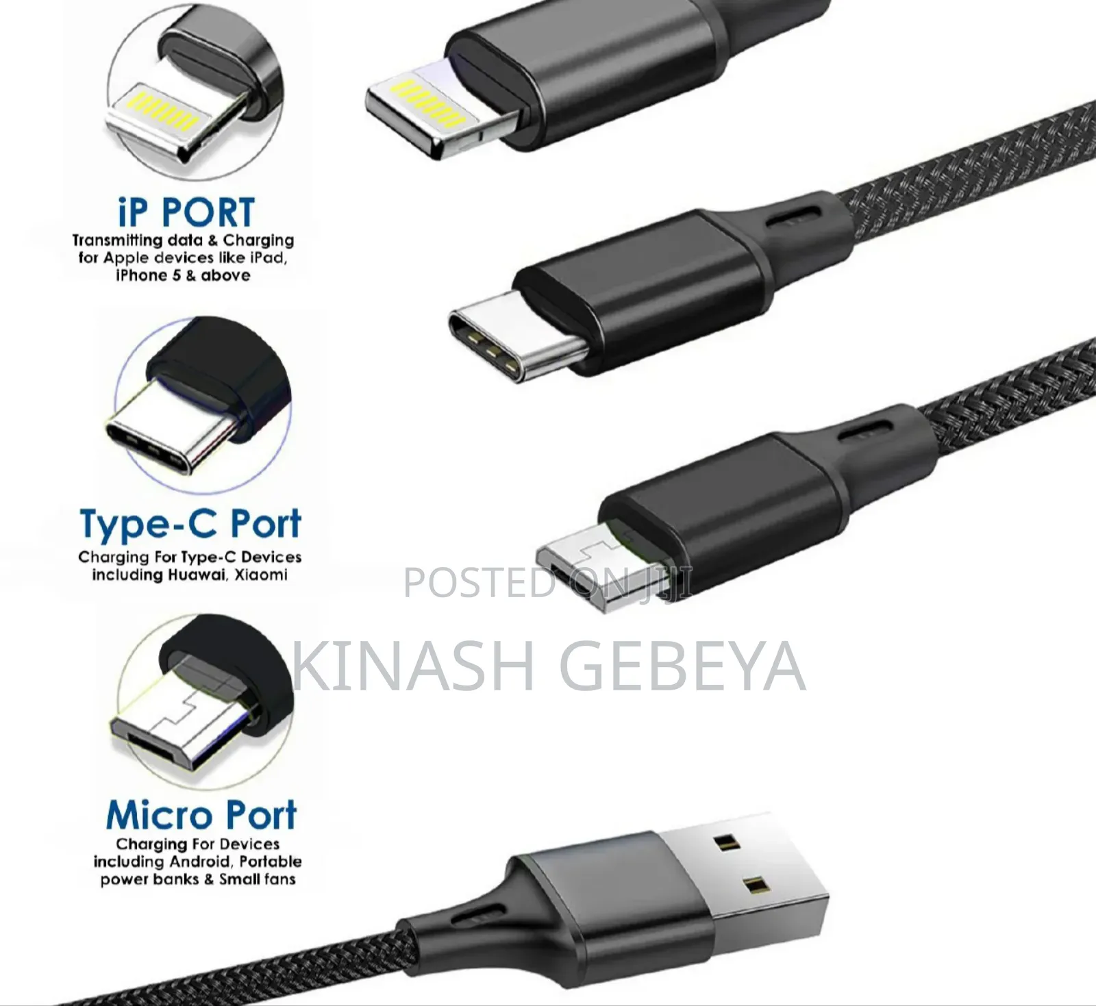 1.4 Meter 3 in 1 USB Fast Charging Cable