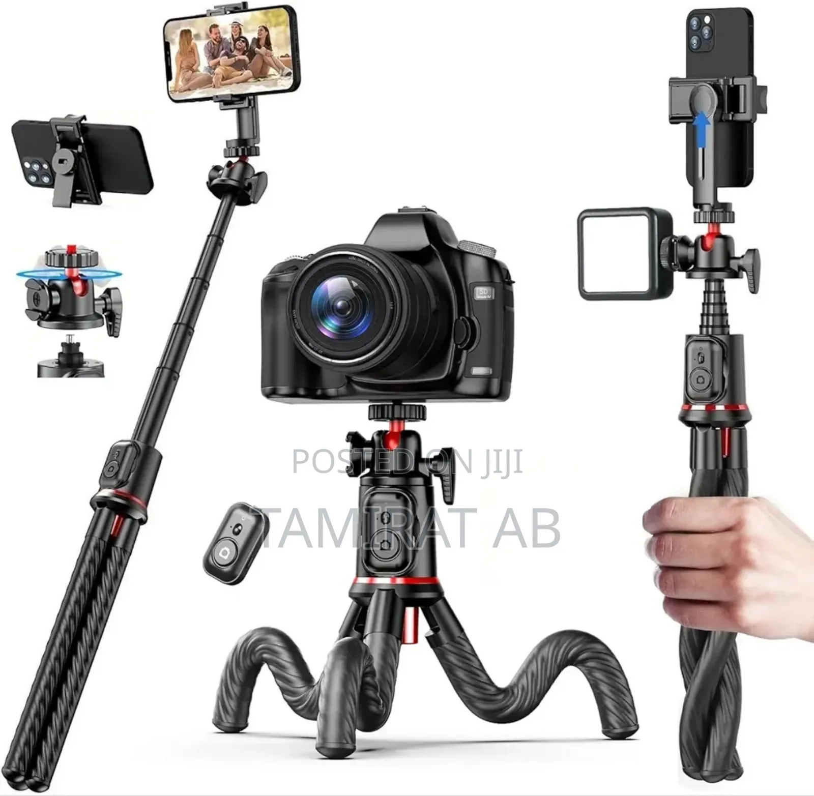 C03 Octopus Flexible Tripod, Selfie Stick Detachable Holder