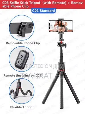 C03 Octopus Flexible Tripod, Selfie Stick Detachable Holder