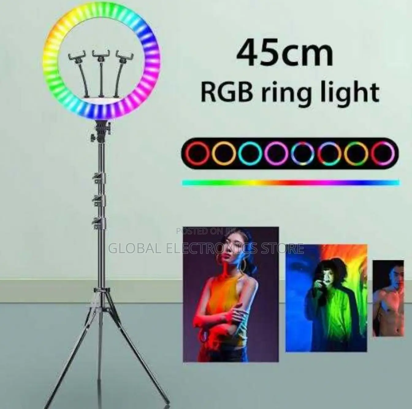 RGB 18 Inch Ringlight With 2.1 Meter Stand 3 Phone Holder
