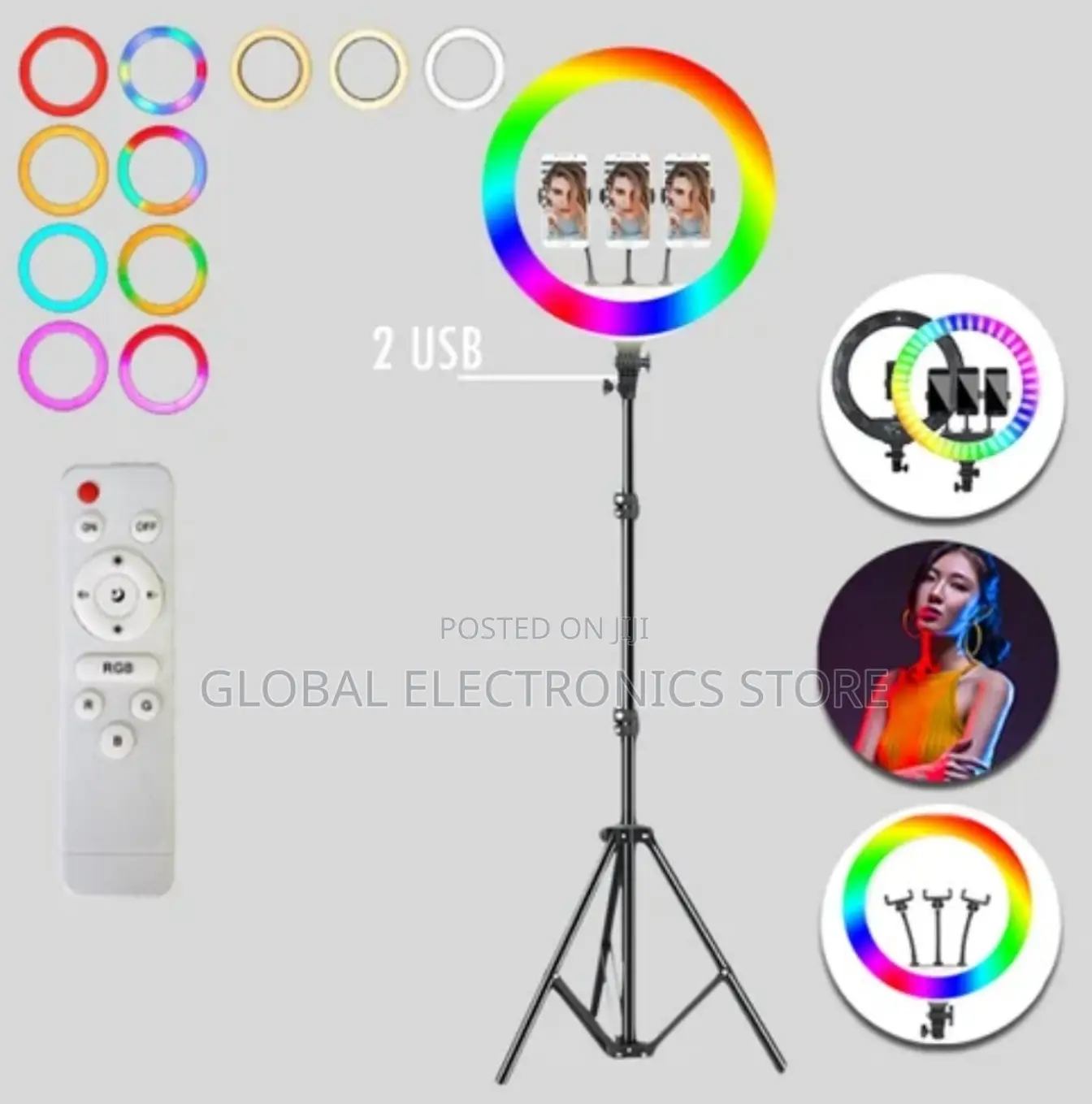 RGB 18 Inch Ringlight With 2.1 Meter Stand 3 Phone Holder