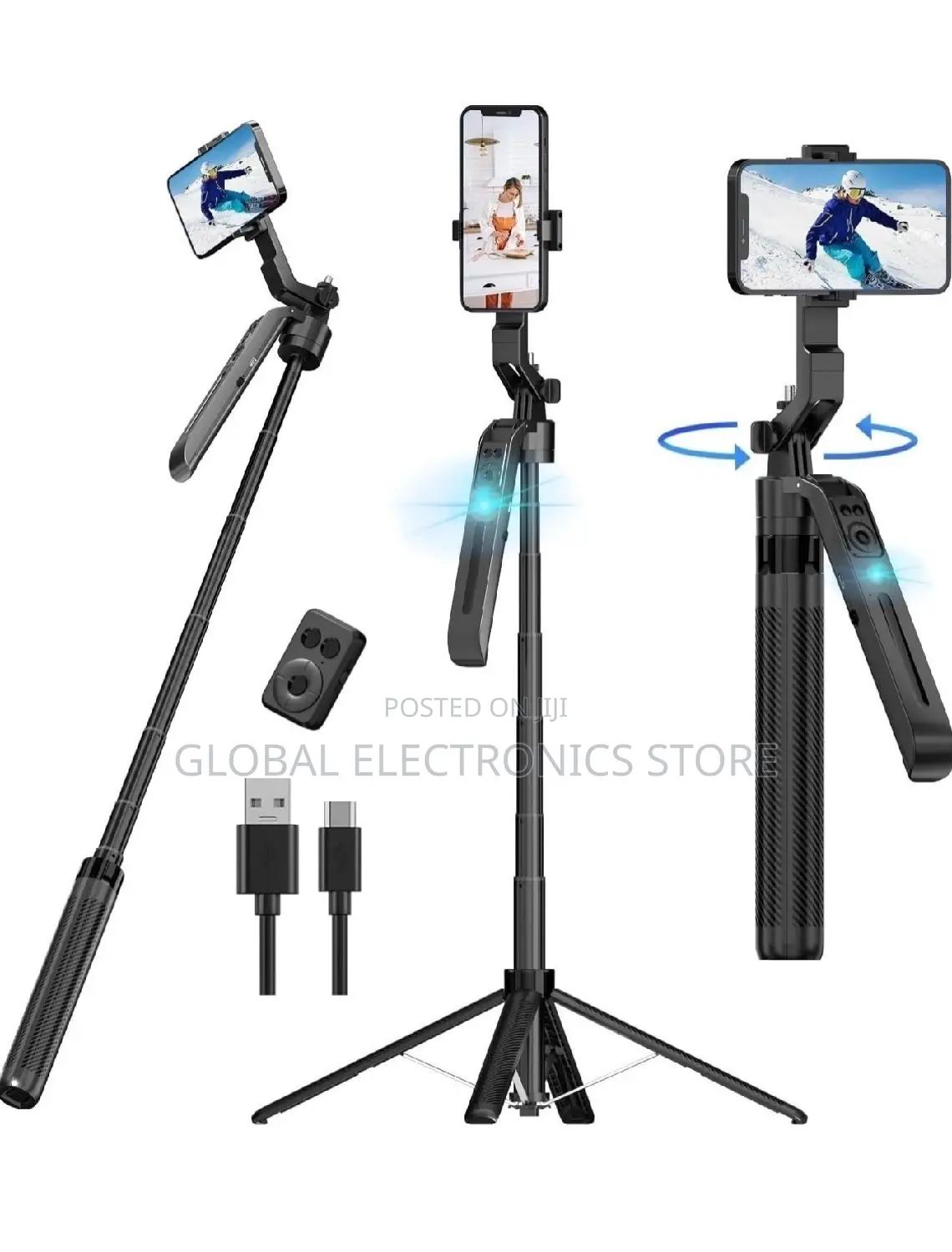 Gimbal + Tripod + Face Tracker + Selfi Stick (4በ1 የያዘ)