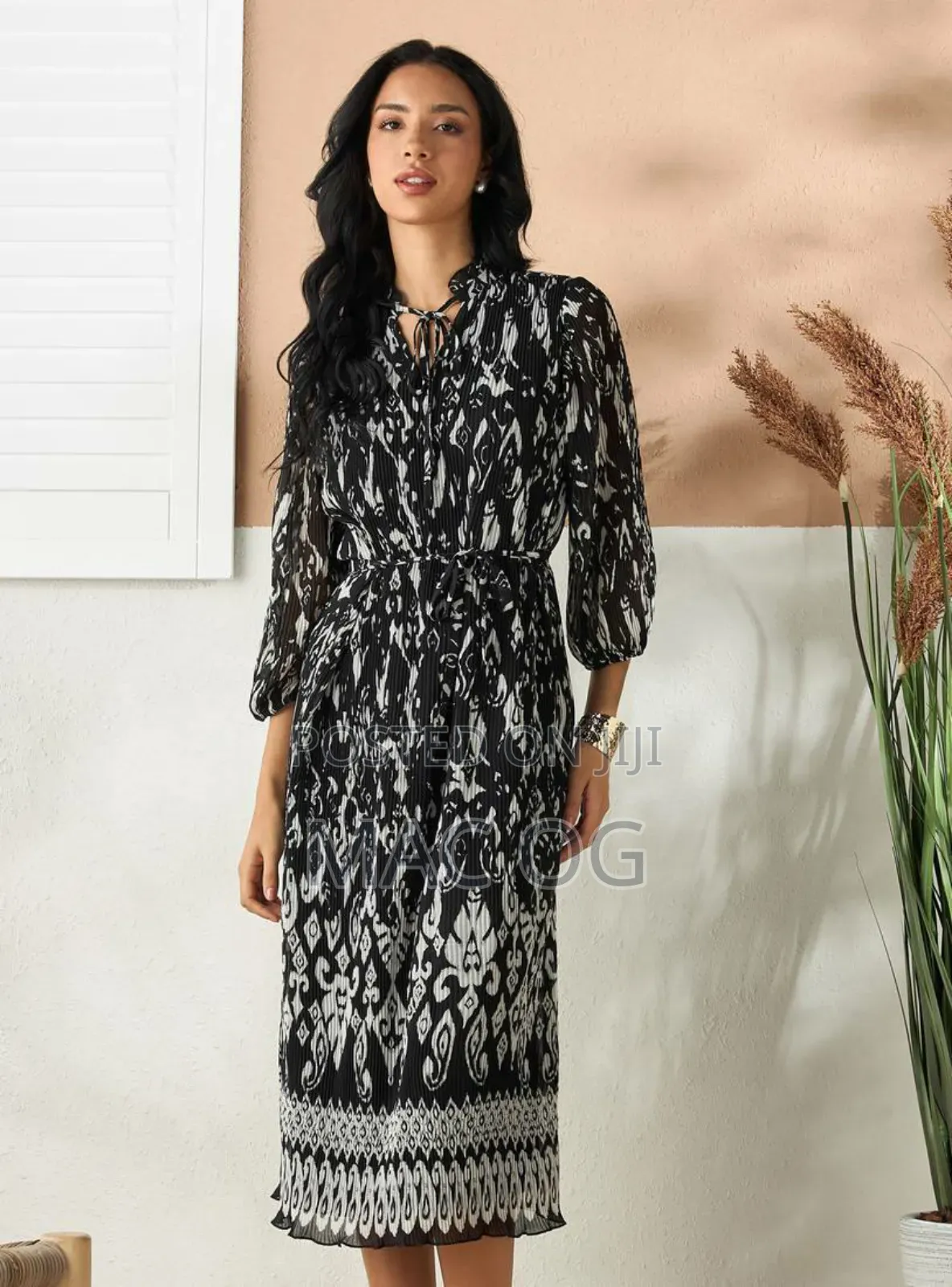 All Over Print Plisse Dress