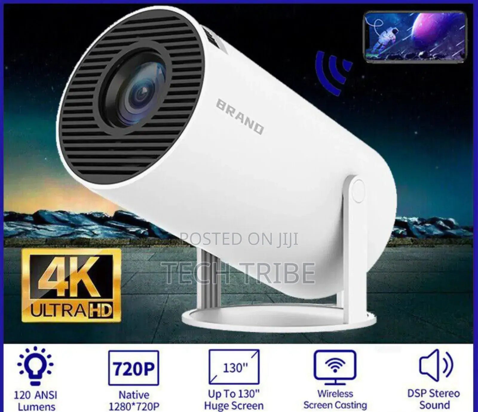 Smart Android 140 ኢንች ፕሮጀክተር በፍላሽ እና Hdmi የሚሰራ